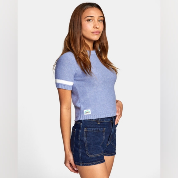 RVCA Tops - RVCA Camille Rowe • Cropped short sleeve sweater • Med.• lavendar